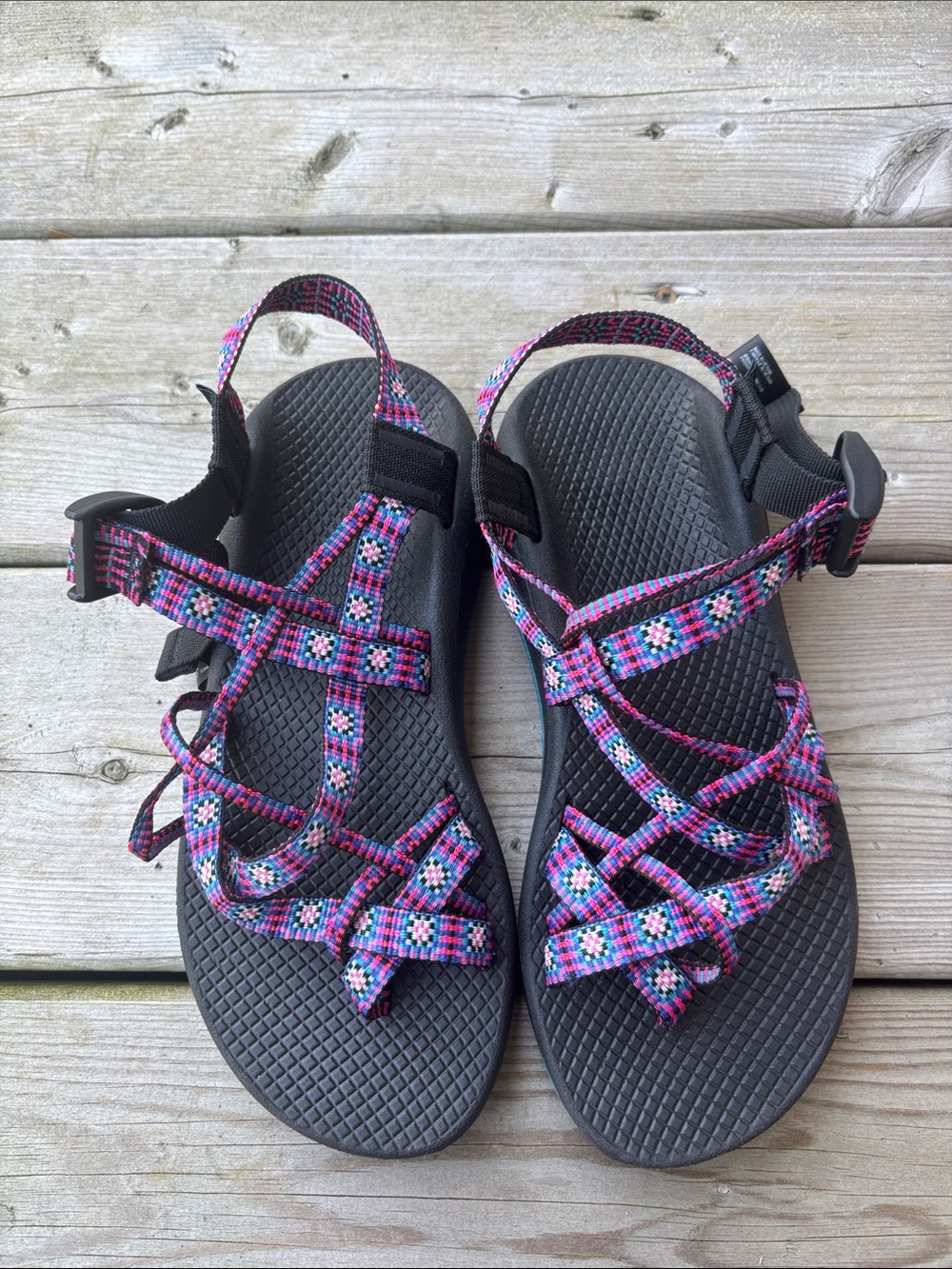 Women’s 7 Chaco Women's ZX/2 Cloud Outdoor Sandals Sport Adjustable Blue Pink